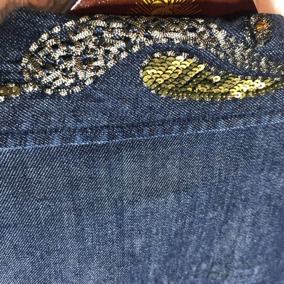 Vintage Chico's Embellished Beaded Denim Sequence Embroidery Jacket Size 3 - Picture 5 of 7